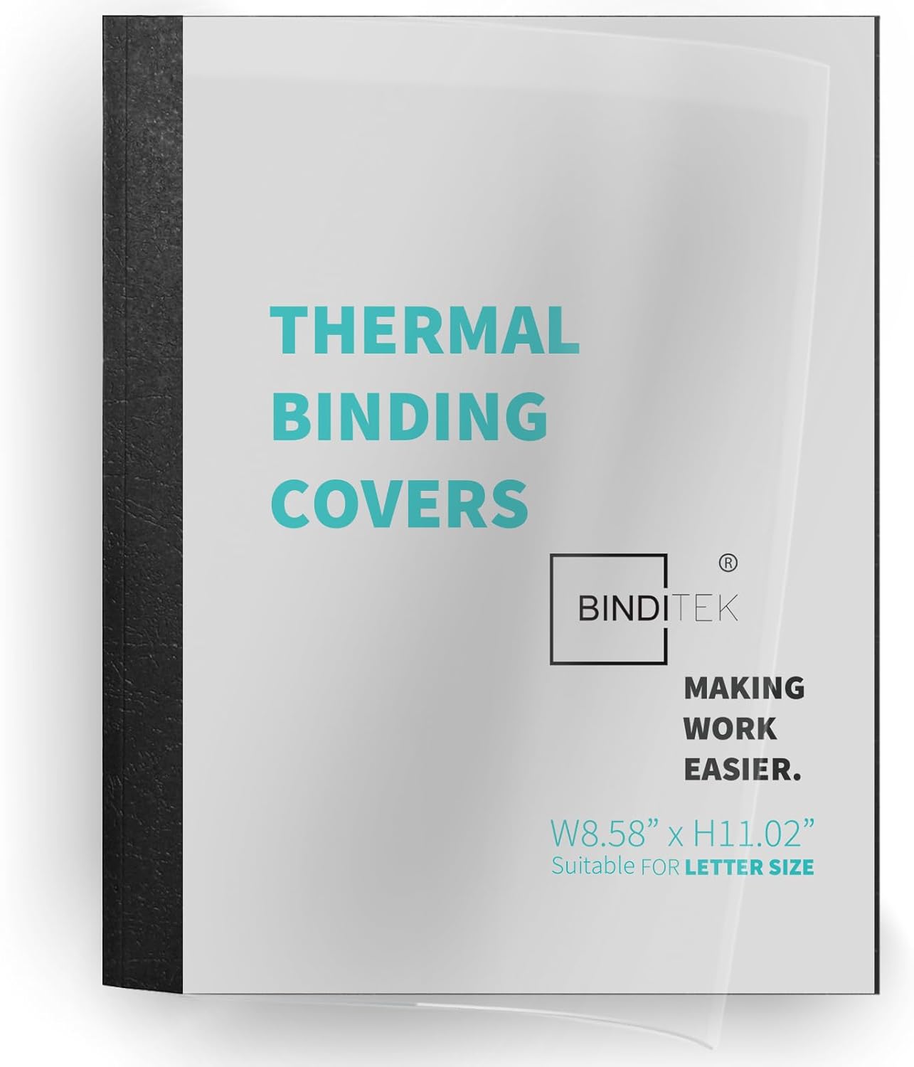 Binditek 10 Pack Thermal Binding Presentation Covers, 1/4 Inch Spine, Holds 55 Sheets, Ultra Clear Front Cover, Black Paper Back Cover, Letter Size, for Students and Coworkers