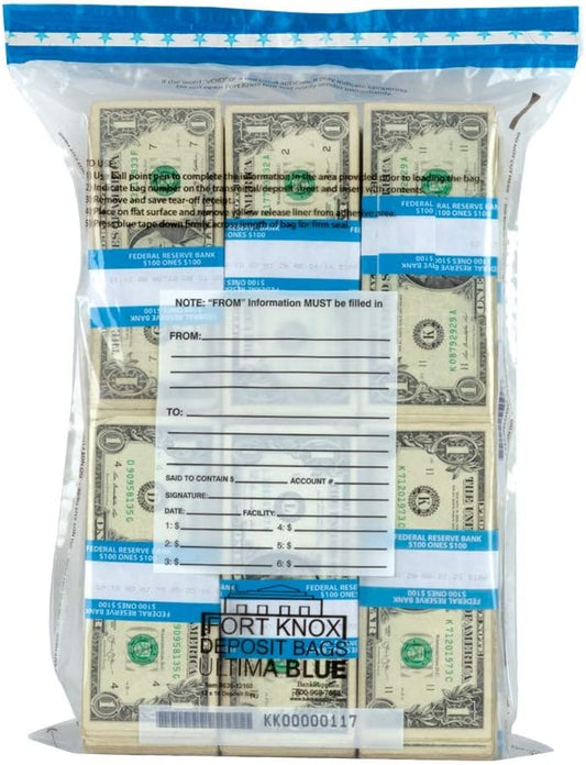 BankSupplies Ultima Blue Clear Cash Transmittal Bags | 12W x 16H | 500 Pack | Captive Flap Closure | Tamper Evident Tape | Write-On Panel | Heat, Cold & Moisture Detection | Deposit Plastic Bags