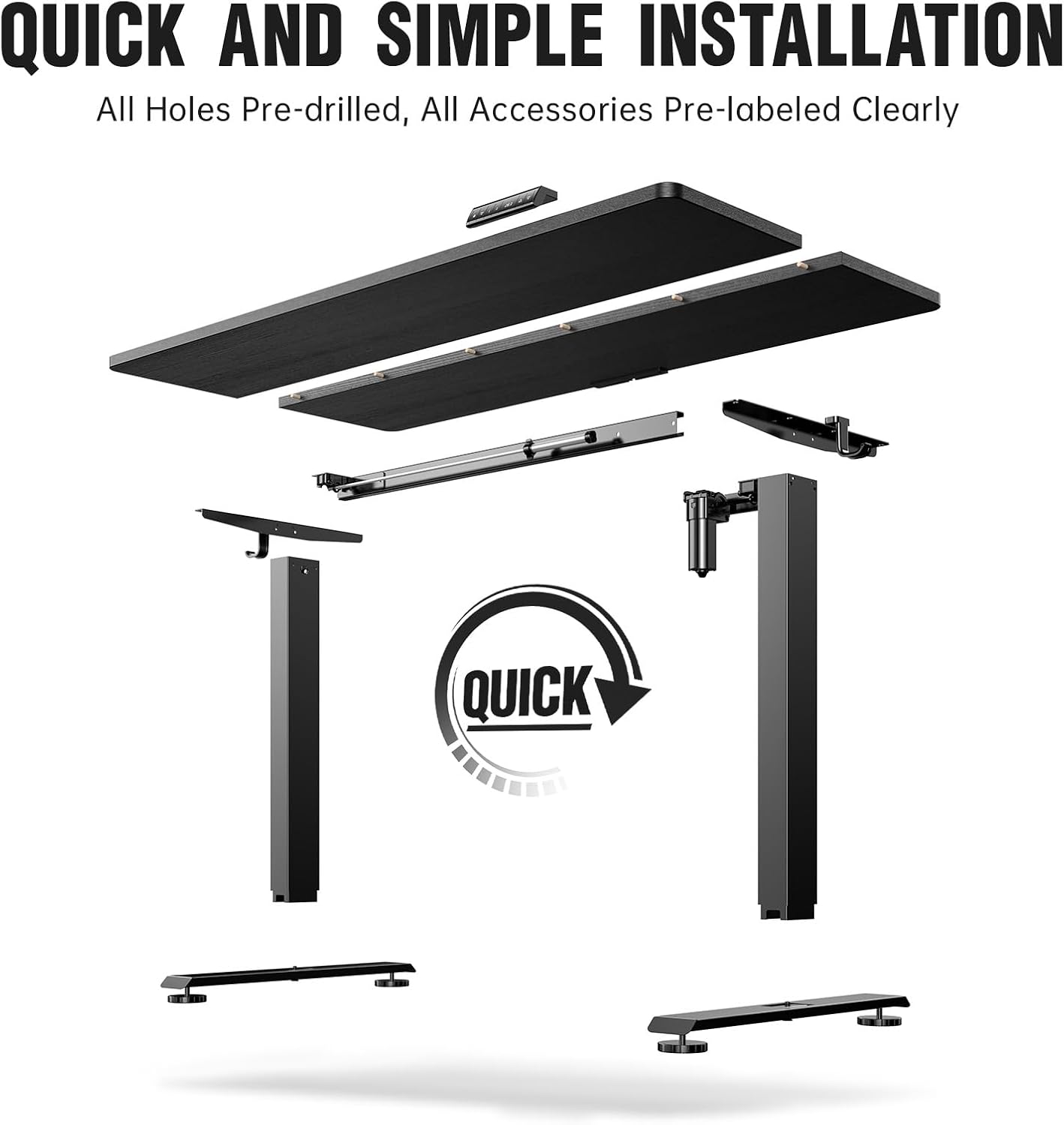 Veken 55 Inch, Height Adjustable Sit Stand Up, Wood Desktop, Work Home Office Computer PC Table, Tall Standup Workstation, Gaming Writing Study Bedroom Rising Desks, Black