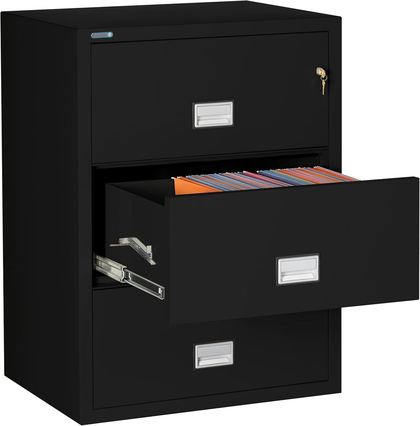31 inch Wide 3-Drawer Lateral Fireproof File Cabinet – Legal and Letter Size Filing – Key Lock – Water Resistant – Fire Safe and Impact Rated – Black Finish – Model LAT3W31B