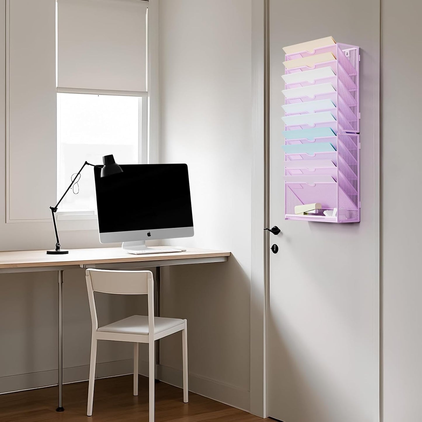 Marbrasse Wall File Holder 11-Tier Hanging Wall File Organizer, for Papers, Files Clipboard & Magazine Organizer, Wall Mount File Holder Great for Office Home (Purple)