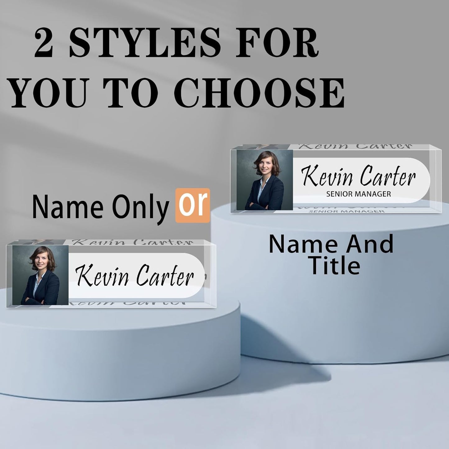 Name Plate for Desk Personalized, Acrylic Desk Decorations, Employee Appreciation Gifts, Custom Office Gifts for Coworkers, Boss, Teacher, Nurse (Photo Style)