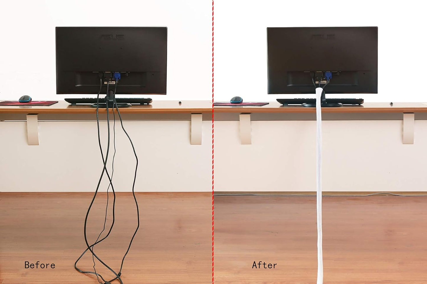 Alex Tech 10ft - 1/2 inch Cord Protector Wire Loom Tubing Cable Sleeve Split Sleeving for USB Cable Power Cord Audio Video Cable - Protect Cat from Chewing Cords - White