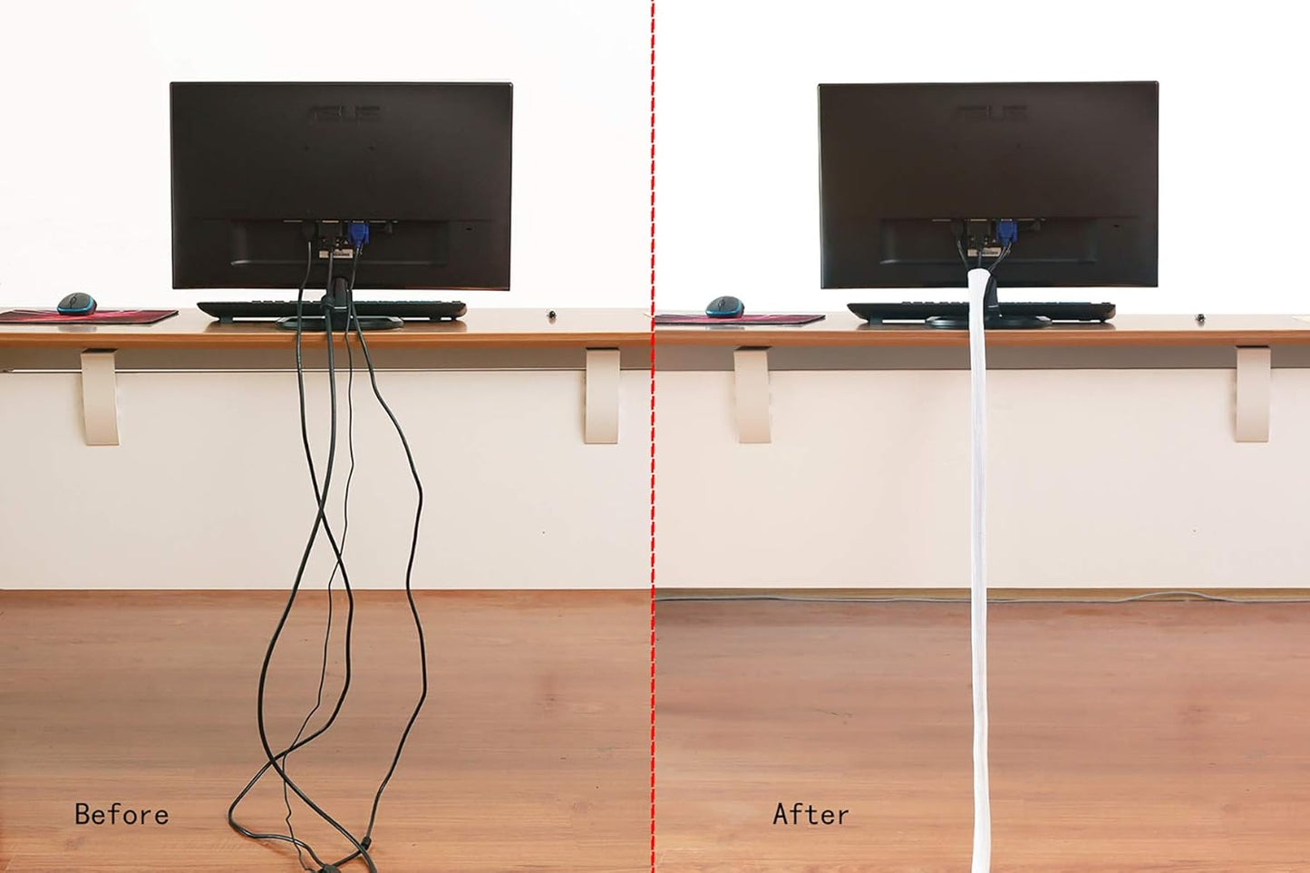 Alex Tech 6.6ft - 1.5 inch Cord Protector Wire Loom Tubing Cable Sleeve Split Sleeving for USB Cable Power Cord Audio Video Cable - Protect Cat from Chewing Cords - White