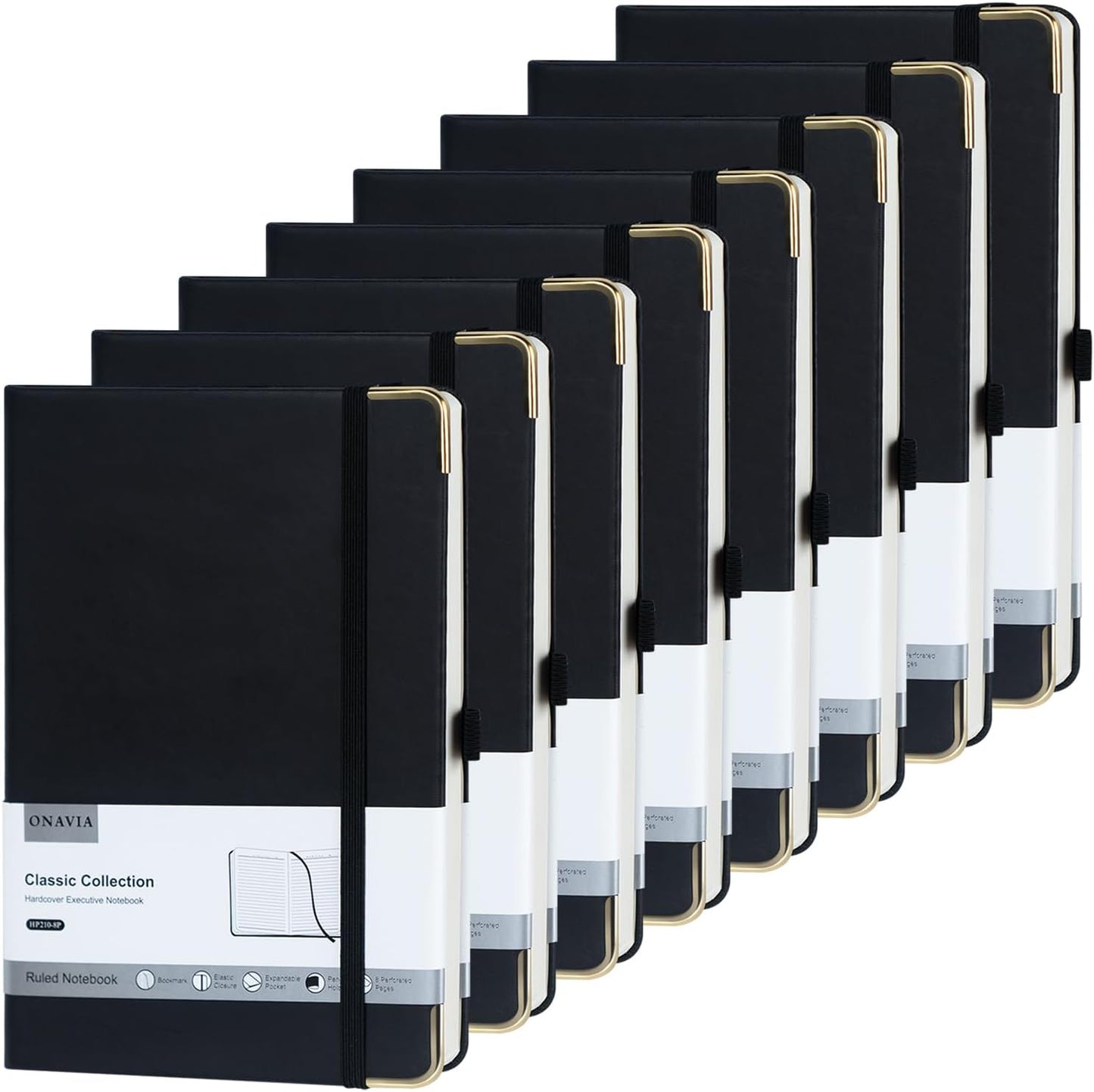 A5 Black Lined Journal Notebook - 100 GSM Thick Paper, 8 Pack Hardcover Journaling Notebooks for Writing, Work, Travel, College Ruled Journals for Women & Men, PU Leather Note Books, 5.5”x8.3”