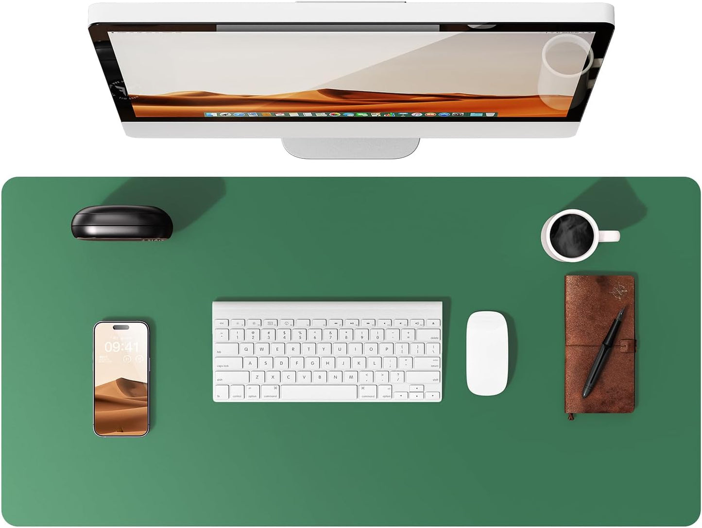 YSAGi Leather Desk Pad Protector, Office Desk Mat, Large Mouse Pad, Non-Slip PU Leather Desk Blotter, Laptop Desk Pad, Waterproof Desk Writing Pad for Office and Home (Jade Green, 23.6" x 13.8")