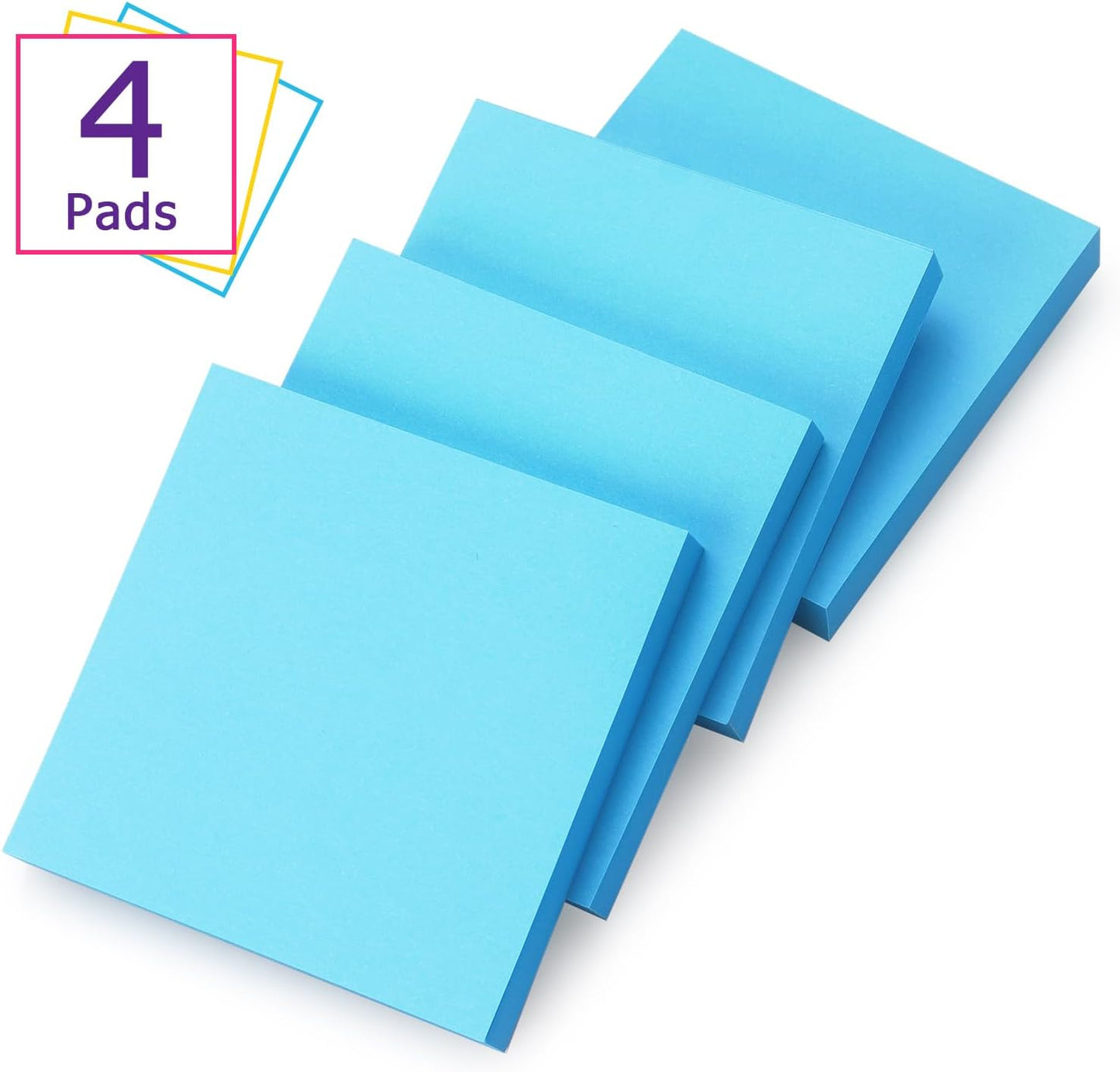 Sticky Notes 3x3 Self-Stick Notes Bright Colors Sticky Notes 4 Pads 100 Sheets/Pad (Blue)