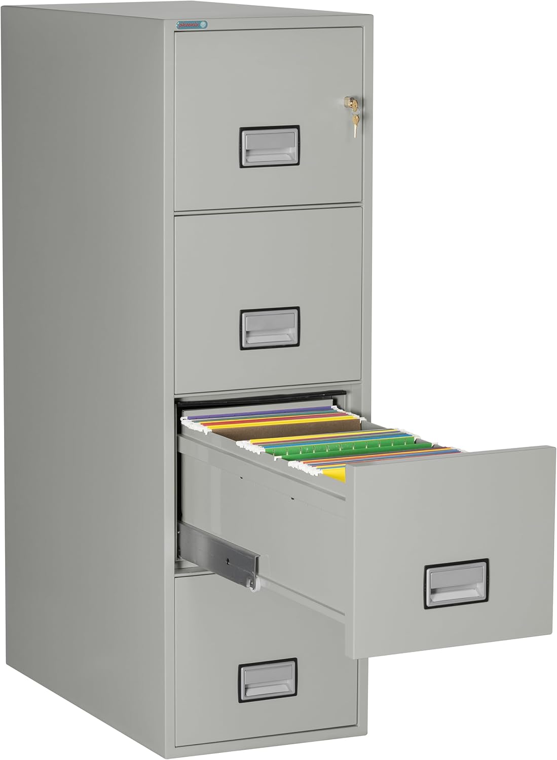 31 inch 4-Drawer Vertical Fireproof File Cabinet – Letter Size Filing – Key Lock – Water Resistant Seal – Fire and Impact Rated – Light Gray Finish – Model LTR4W31LG