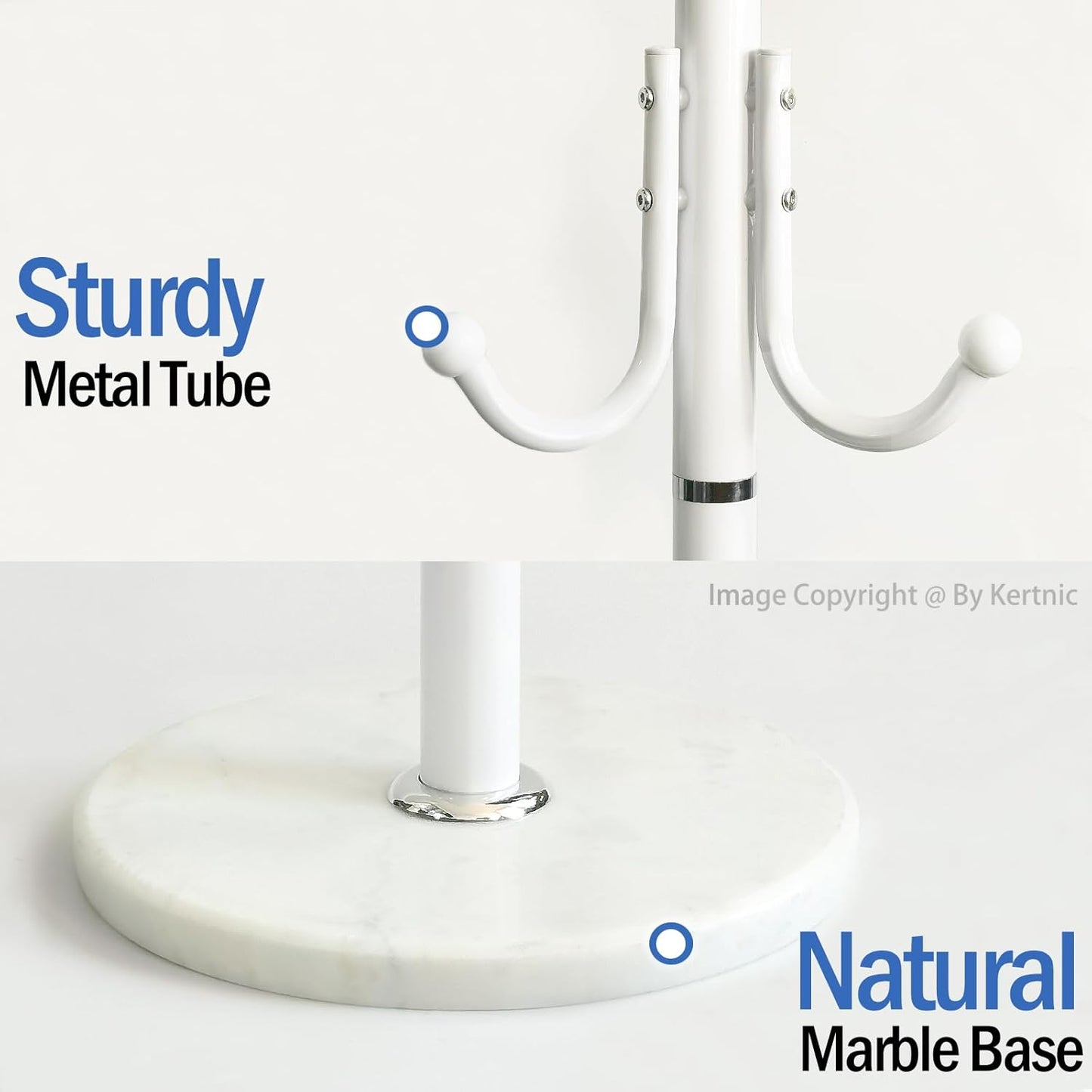 Kertnic Modern Coat Rack Freestanding with Natural Marble Base & Sturdy Metal Frame, 11 Hooks Hall Tree for Jackets, Hats, Bags, Entryway Organizer for Bedroom, Living Room, Closet (11 hooks-White)
