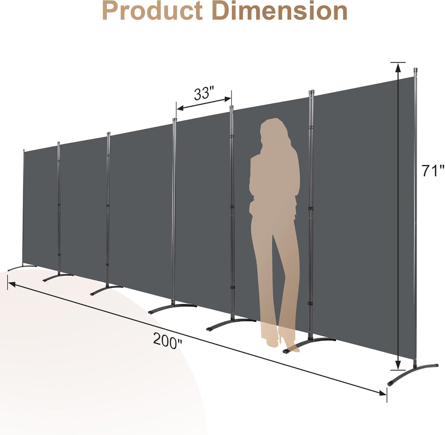 Room Divider-6 Panels Grey Folding Privacy Screens, 6 ft Partition Room Dividers Wall for Separation, Home, Office, Classroom, Studio