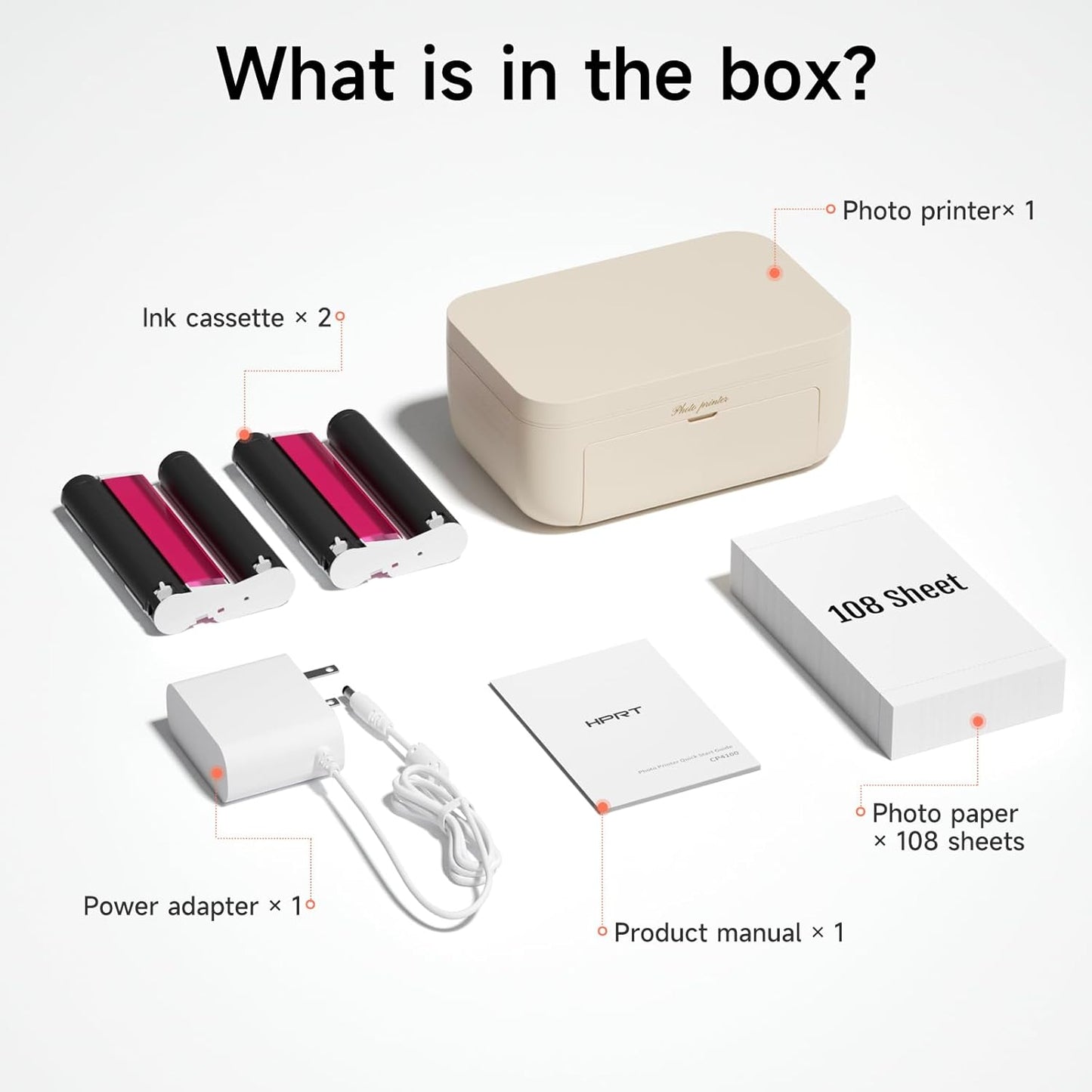 HPRT 4x6 Photo Printer with 108 Sheet Photo Paper& 2 Ribbon, Desktop Instant Picture Printer for iPhone, Smartphone, Thermal Dye Sublimation, WI-Fi Connnecting, Home Use, Beige