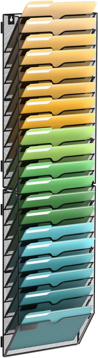 SUPEASY 20-Tier Wall File Organizer Mesh Office Mail Holder, Hanging Wall Organizer Magazine Rack for Office Assembly Needed, Black