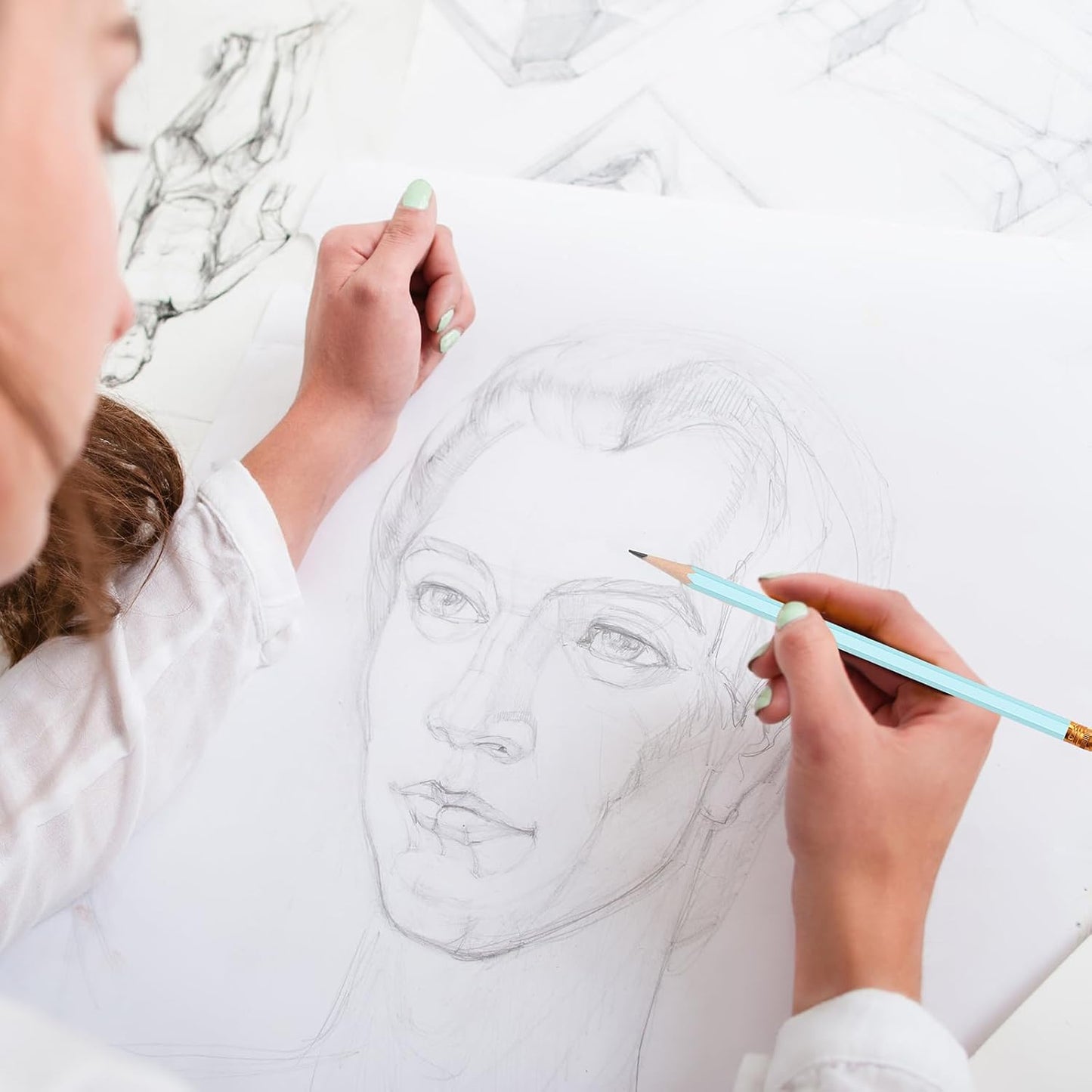 TecUnite 120 Pcs #2 HB Pencils with Eraser No 2 Unsharpened Wooden Hexagonal Pencils for Adults Gifts for School Exam art Learning Office Sketching(Blue Green Series)