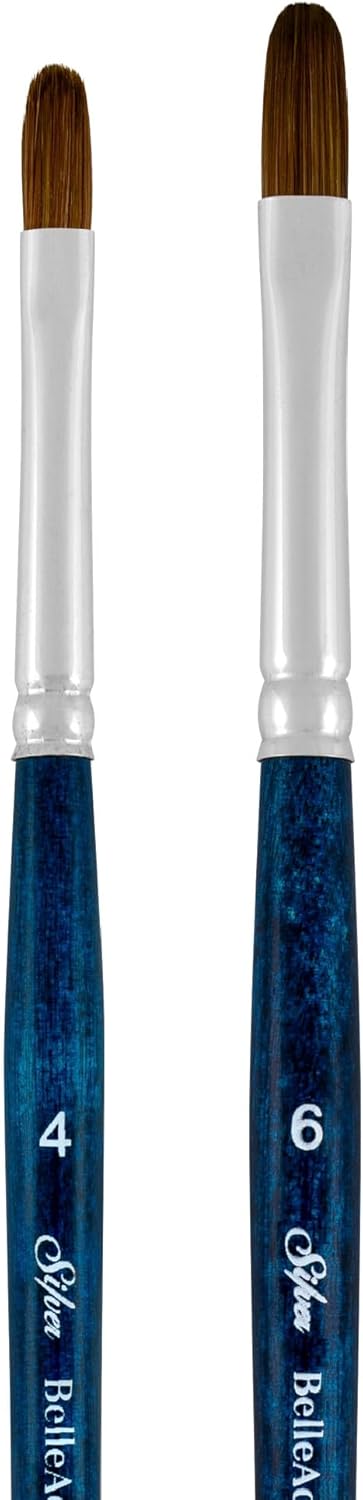 Silver Brush Limited BA-275 BelleAqua Creative Shape Filbert Brush Set, 2pc Professional Watercolor Brush Set, Premium Soft Synthetic Red Sable Filbert Paint Brushes Also for Gouache, Sizes 4 and 6