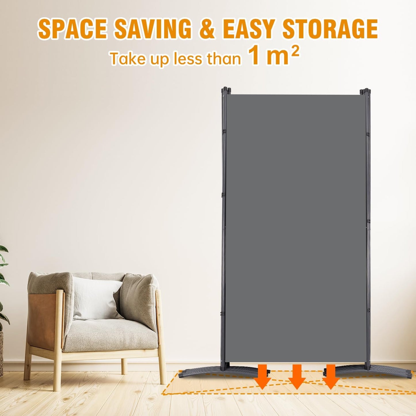 6 Panel Folding Privacy Screens, 6 FT Tall Wall Divider with Metal Frame, Freestanding Room Divider for Office Bedroom Study (6 Panel, Grey)