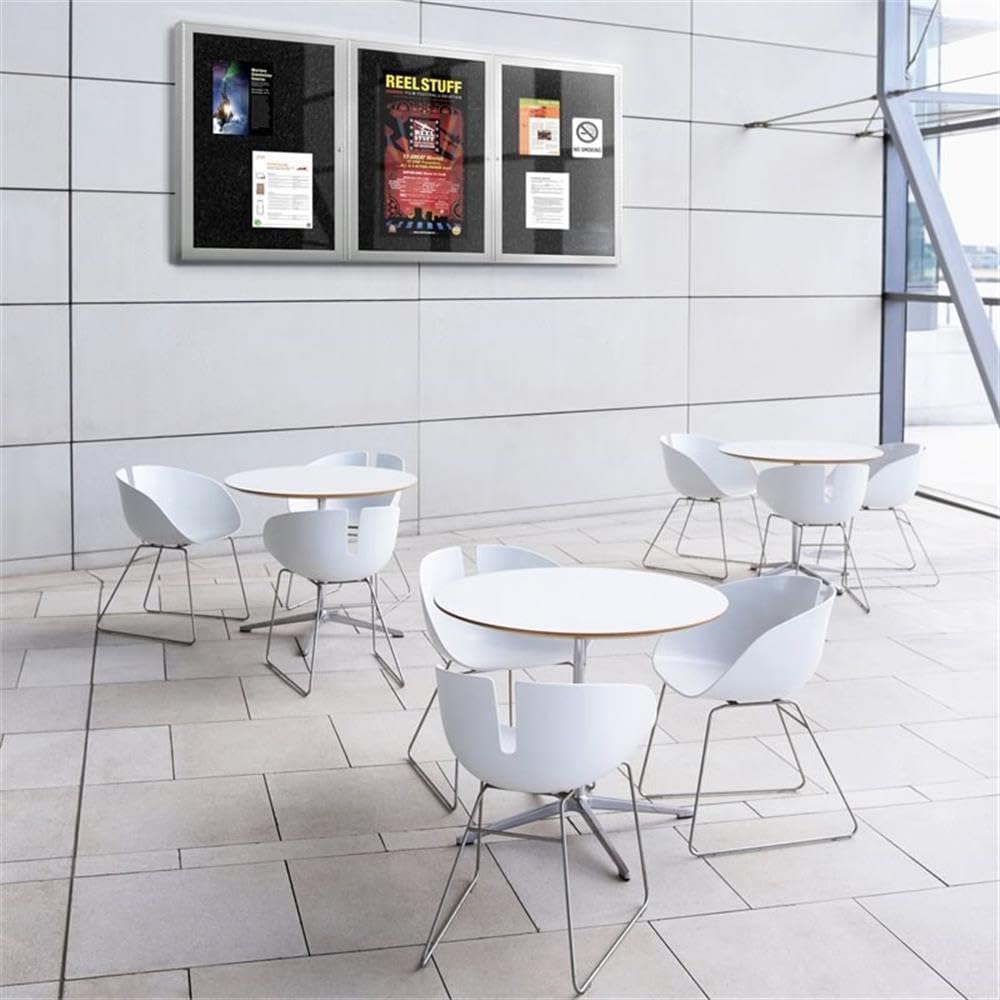 Ghent 48" x 72" 3-Door indoor Enclosed Recycled Rubber Bulletin Board, Shatter Resistant, with Lock, Satin Aluminum Frame,Black (PA34872TR-BK)-Made in the USA