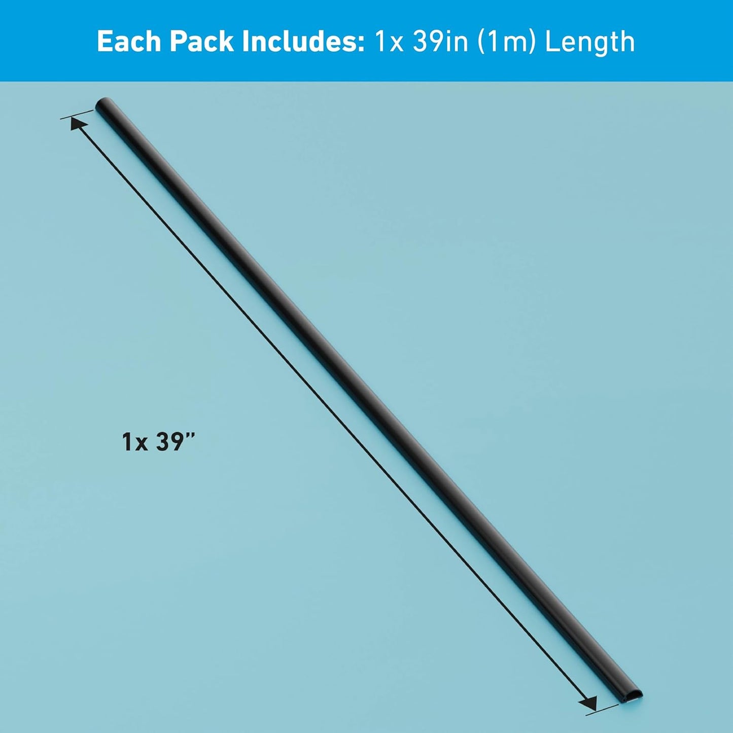 D-Line Half Round Cord Hider, Patented Cable Cover, Hide TV Wall Mount Wires, Raceway for Cords, Decorative Wire Covers, Paintable, Adhesive Cable Concealer, 1x 0.78in W x 0.39in H x 39in L, Black