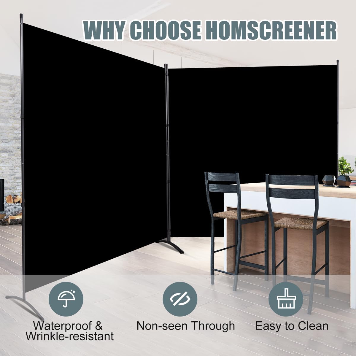 Room Divider 6FT Folding Privacy Screens, Partition Room Dividers w/Freestanding Design, Portable Wall Divider for Room Separtation, Fabric Screen Panel for Home Office Dorm (Black, 2 Panel)