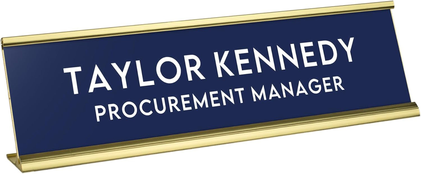 Custom Engraved Desk Plate | Personalized with your Name and Title | Perfect Decor for Office, Business, or Home | Multiple Font and Color Options | 2x8" or 2x10" (Dark Blue w/White Letters, 2x8")