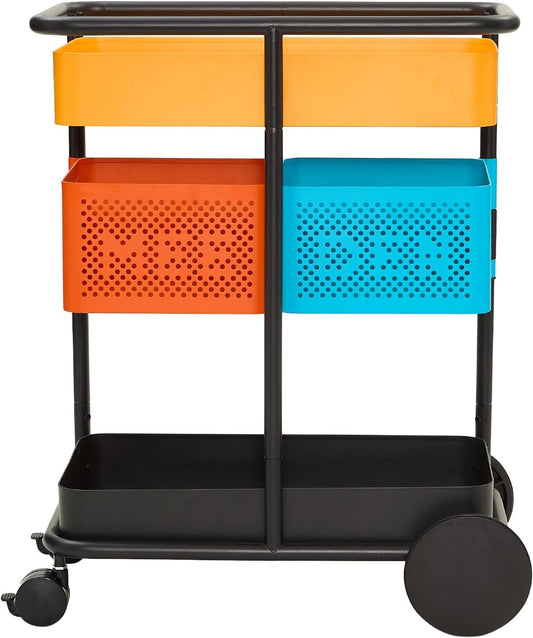 MEEDEN 3 Tier Rolling Utility Cart: Metal Heavy Duty Storage Cart Organizer with Wheels - Portable Tool Trolley for Home Office Kitchen