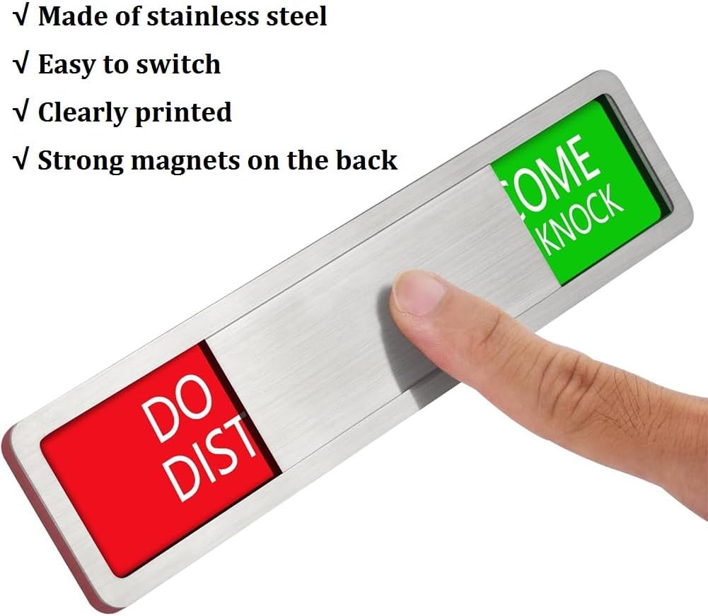 Kichwit 304 Stainless Steel Do Not Disturb Sign, Privacy for Offices or Homes, Welcome Please Knock, Silver
