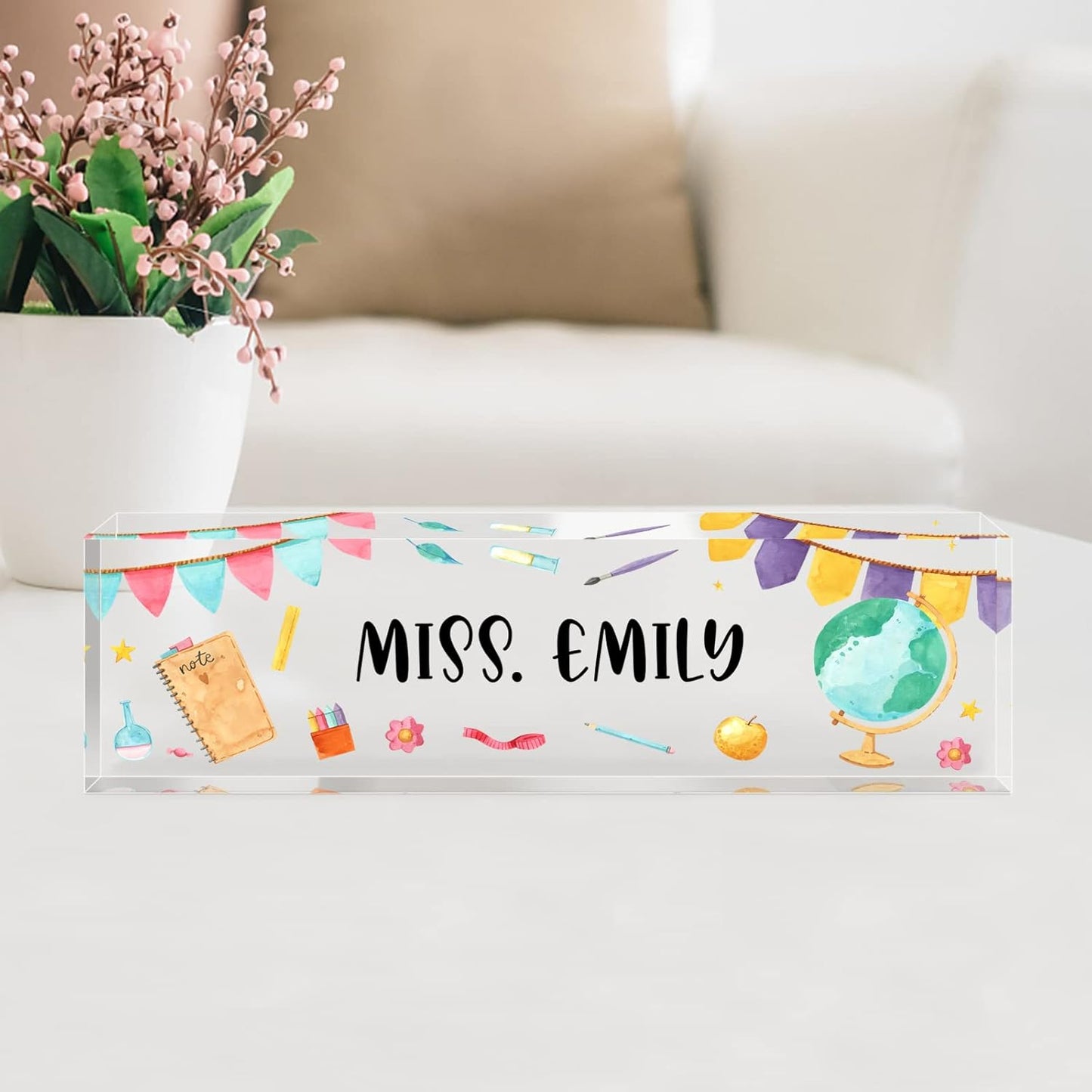 Gowelly Office Acrylic Teacher Name Plate for Desk |Desk Name Plate Personalized| Custom Teacher Appreciation Gifts in Bulk |Office Teacher Supplies Gifts for Women|Gifts for Teachers