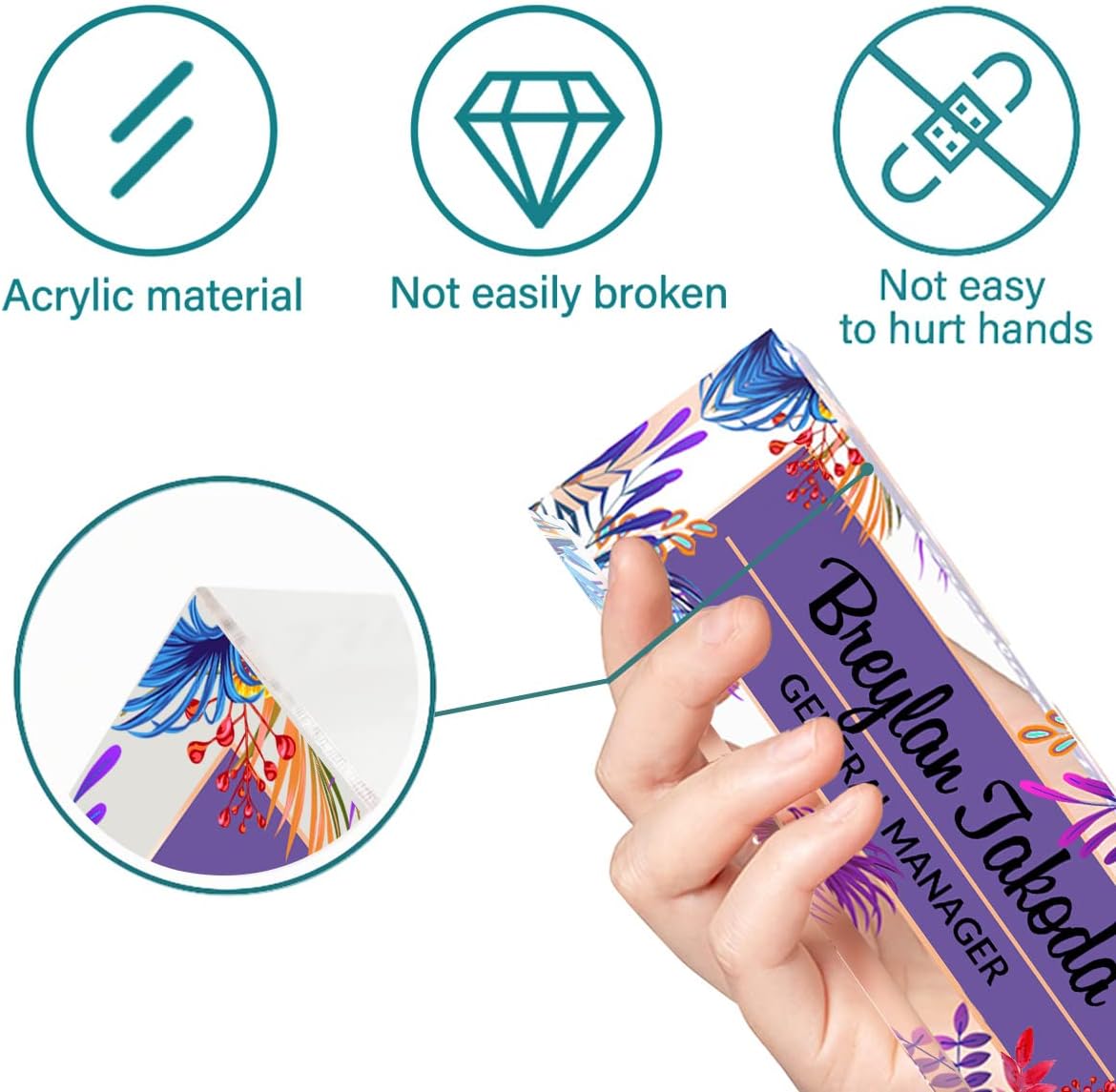 Office Desk Name Plate Personalized | for Custom Plates Desks| Decor Women Acrylic Decorations(Tropical Plants)