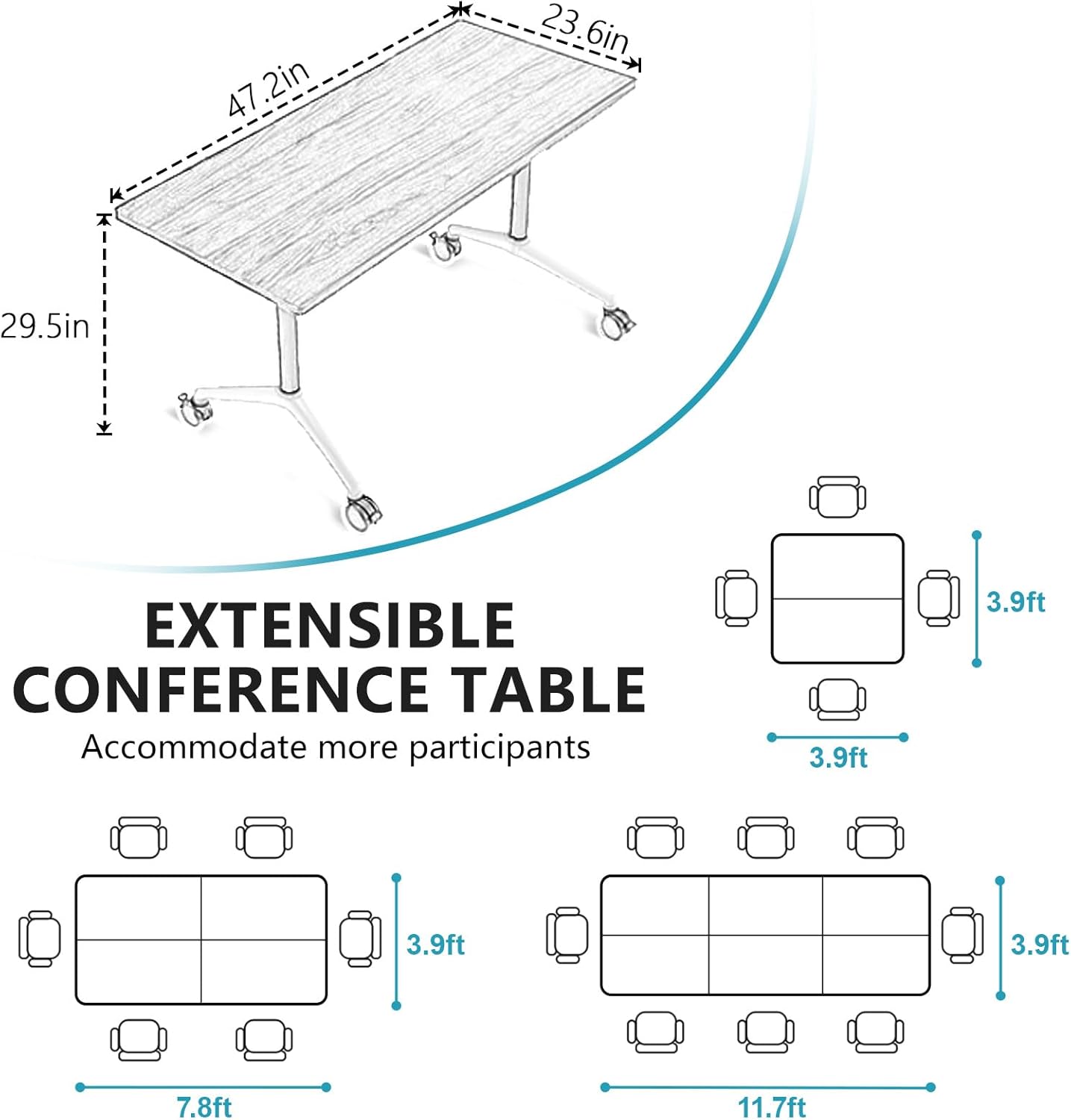Conference Room Table, Folding Conference Tables,Thicken Grey Tabletop,Flip Top Wooden Seminar Meeting Room Table for Conference Room Offices (8, Grey, 47.2“)