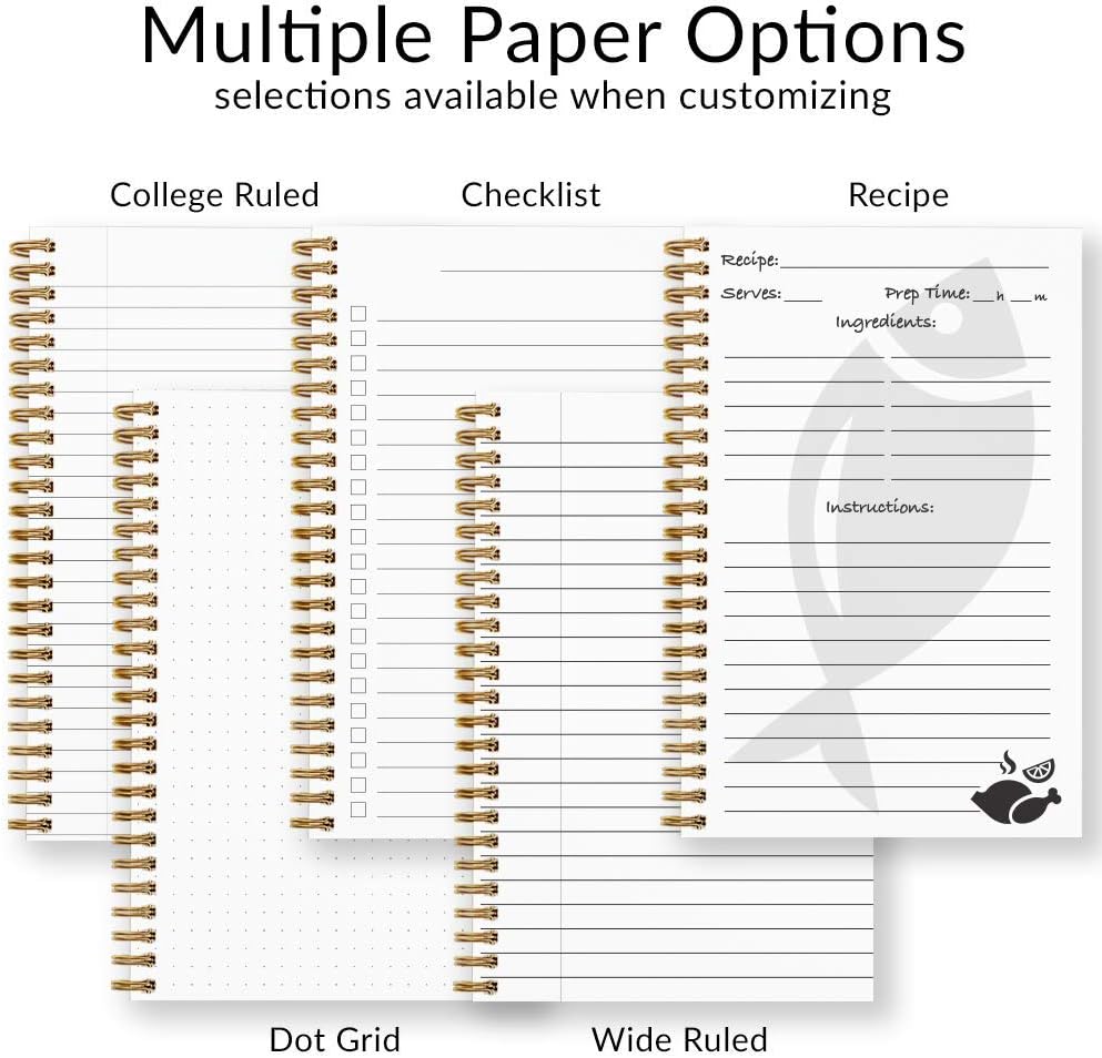 Classic Floral Personalized Notebook/Journal, Laminated Soft Cover, 120 pages of your selected paper, lay flat wire-o spiral. Size: 5.5” x 8.5”. Made in the USA