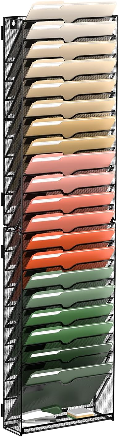 SUPEASY 21-Tier Wall File Organizer Mesh Office Mail Holder, Hanging Wall Organizer Magazine Rack for Office Assembly Needed, Black