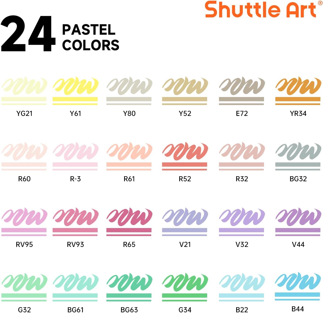 Shuttle Art Automatic Ink Control Acrylic Paint Markers, 24 Pastel Colors Brush Tip Acrylic Paint Pens for Rock Painting, Ceramic, Wood, Canvas, Glass, Stone, Fabric, Card Making, DIY & Art Supplies