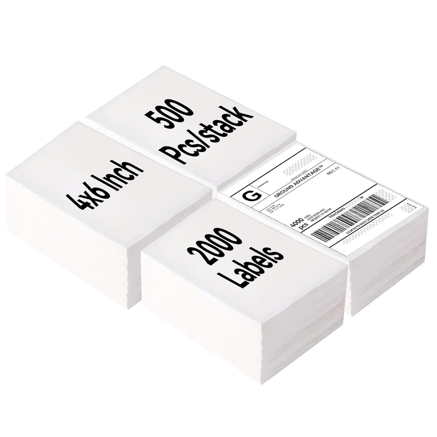 4"×6" Direct Thermal Shipping Label, Fanfold Thermal Label 2000 Packs (500packs Per Stack) Permanent Adhesive, Compatible with Zebra, Rollo, Jadens, Nelko