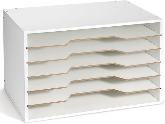 12x18 Construction Paper Organizer, Larger Size Wooden Literature Organizer, 6-Tier Desktop File Organizer for Home and Classroom, Adjustable Paper Sorter for Office