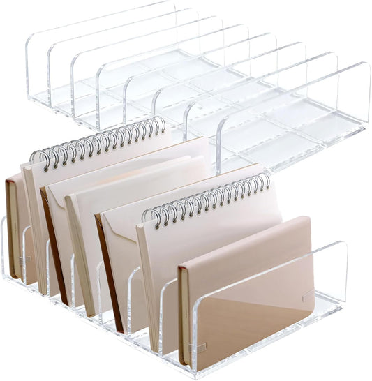 LUOKER Acrylic Mail Organizer - 2 Pcs CD Holder With 7 Compartments, 7 x 5 x 1.57 Transparent Countertop Envelope Organizer for Office, Home Desk