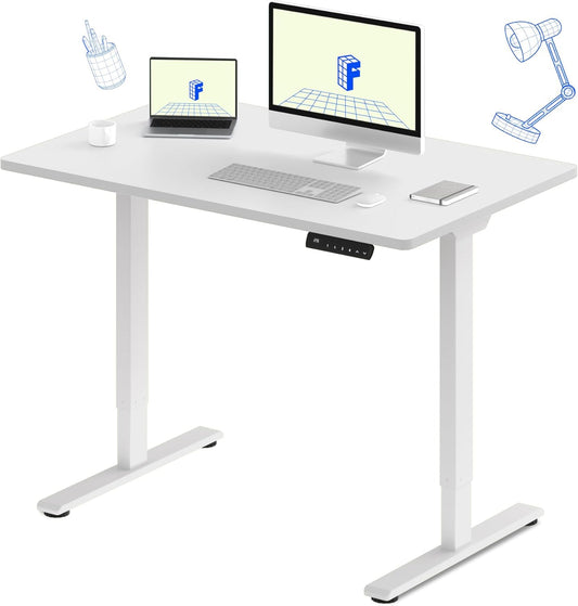 FLEXISPOT E3 Dual Motor Electric Standing Desk 48x24 Inch Whole-Piece Board Height Adjustable Electric Sit Stand Desk (White Frame + White Desktop, 2 Packages)