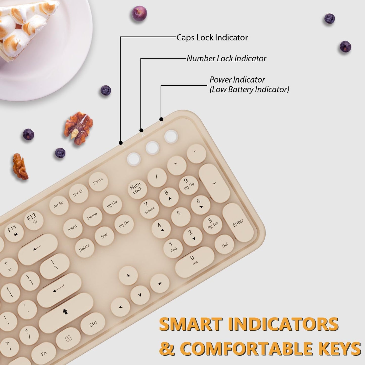 Wireless Keyboard and Mouse Combo, Cute Colorful 104 Keys Typewriter Retro Round Keycaps Keyboard for PC Laptop,Desktop,Windows, Home and Office Keyboards Coffee