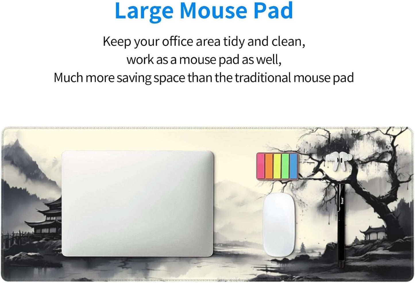Gaming Mouse Pad Desk Pad,Extended Big Mouse Pad,31.5x11.8 Inch Long Computer Keyboard Mouse Mat Mousepad with 3mm Non-Slip Base and Stitched Edge for Gaming and Office… (wash painting2)