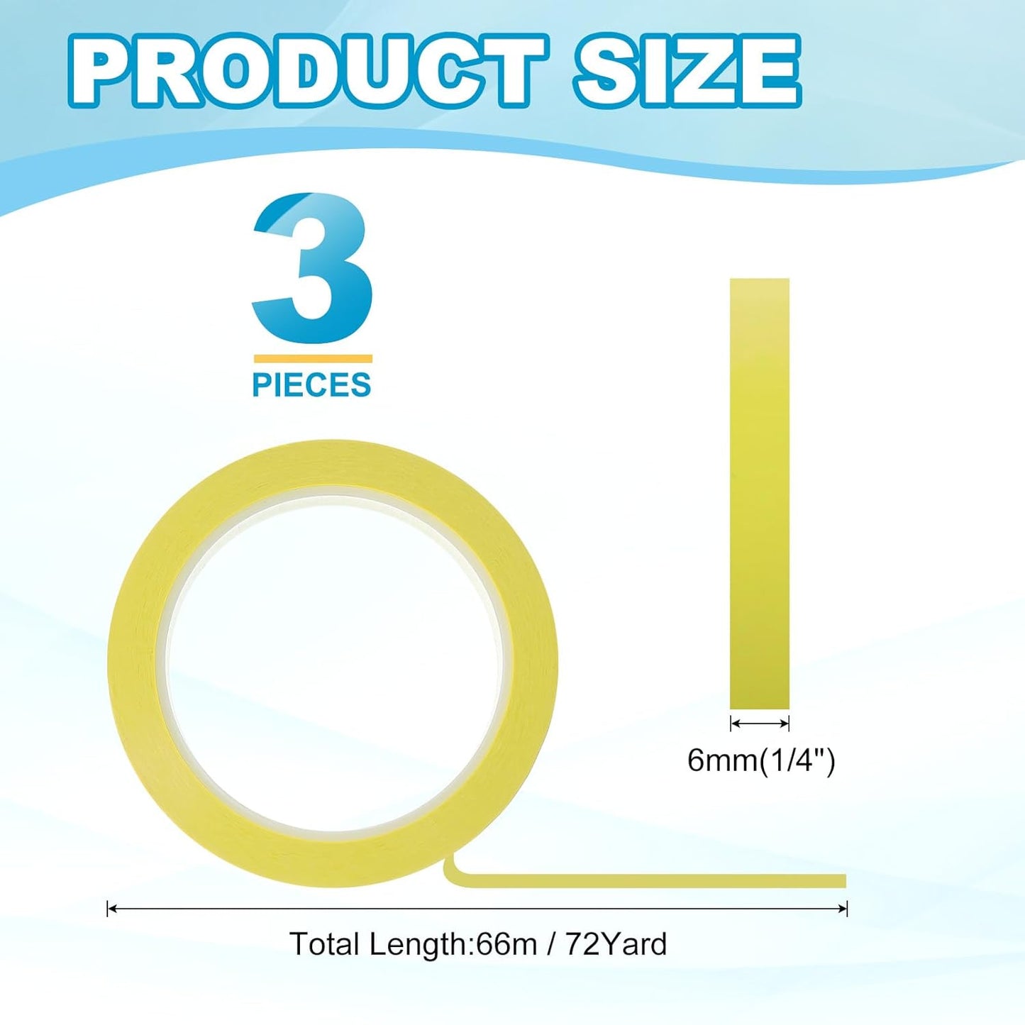 MECCANIXITY Whiteboard Tape 1/4" x 72 Yard Pinstripe Graphic Chart Line Grid Marking Tapes for Classroom Office Dry Erase Board Art, Light Yellow, Pack of 3