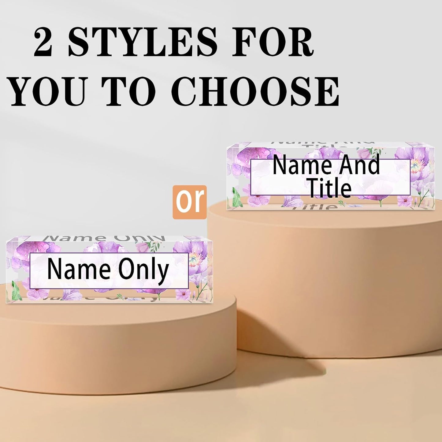 Name Plate for Desk Personalized, Acrylic Desk Decorations, Employee Appreciation Gifts, Custom Office Gifts for Coworkers, Boss, Teacher, Nurse (Purple Floating Flowers)