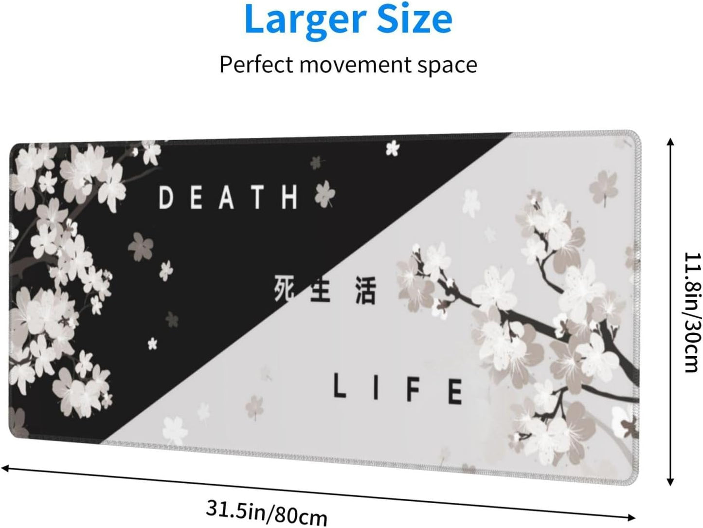 Extended Gaming Mouse Pad, Large Gaming Mouse Waterproof with Stitched Edges, Non-Slip Desktop Pad for Home and Office, Level Up Your 31.5x11.8 Inch… (Black and White Life)