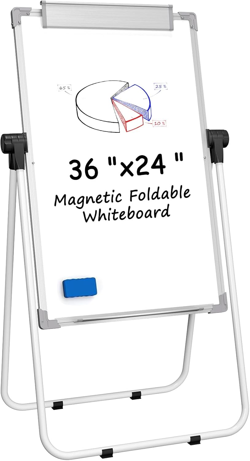 MaxGear Easel Whiteboard 36" x 24" Magnetic Portable Dry Erase Board, Foldable Double-Sided White Board with Stand Height Adjustable for Flip Chart Home Office School