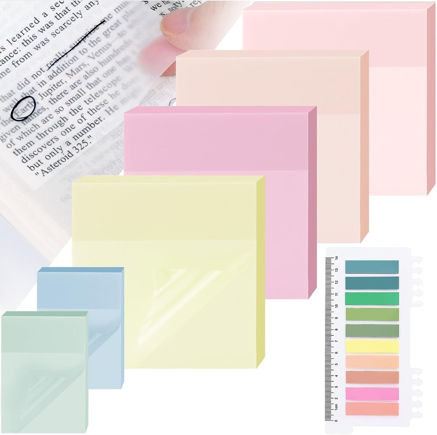 500 Sheets Transparent Sticky Notes with Index Tab, Waterproof & Crystal Clear Sticky Notes Sets, See-Through PET Sticky Note, 5X The Sticking Power Translucent Sticky Note Pad, 7 Pads
