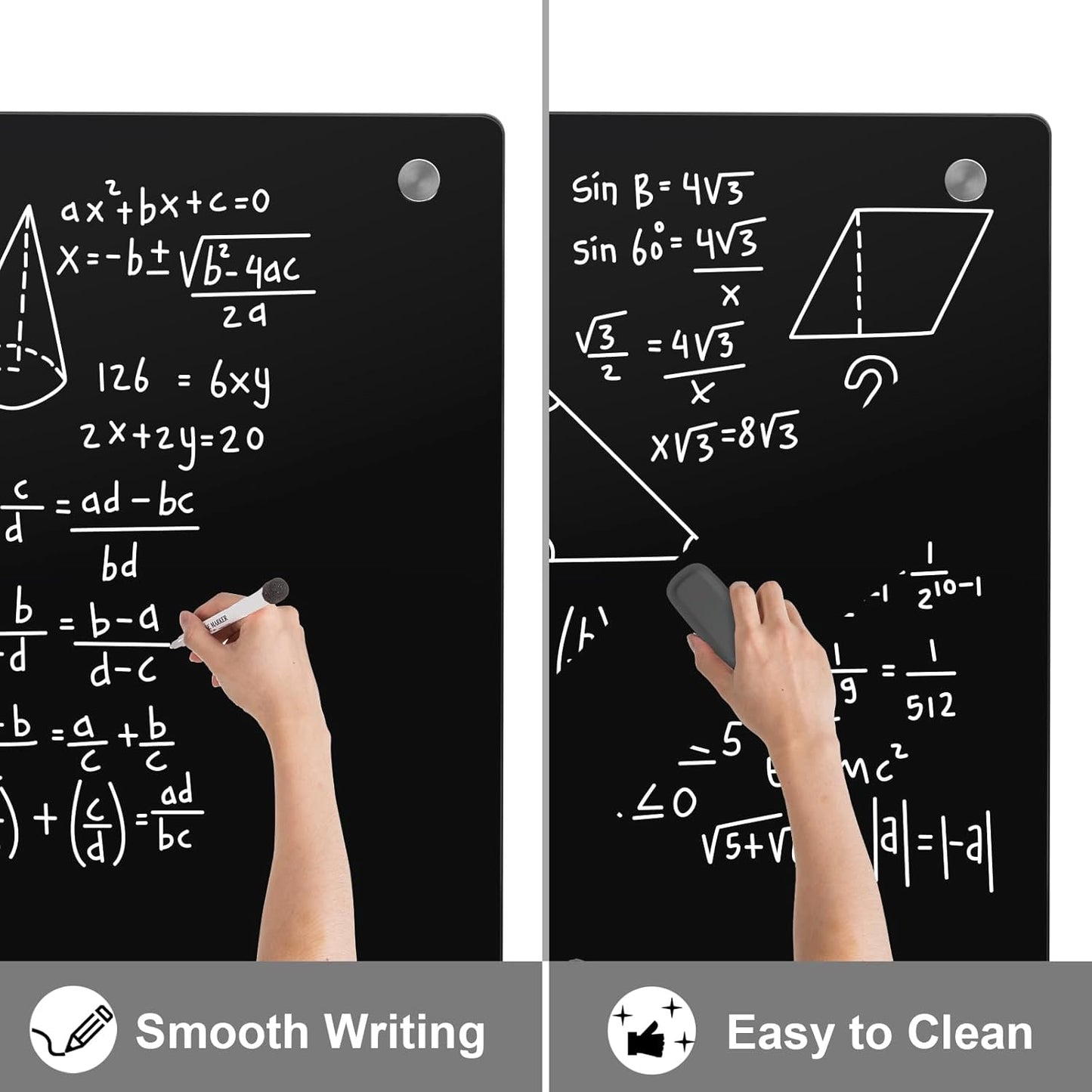 Large Black Glass Dry Erase Board, 96 x 48 Inches Magnetic Glass whiteboard,8' x 4' Frameless Blackboard for Office, Home, School