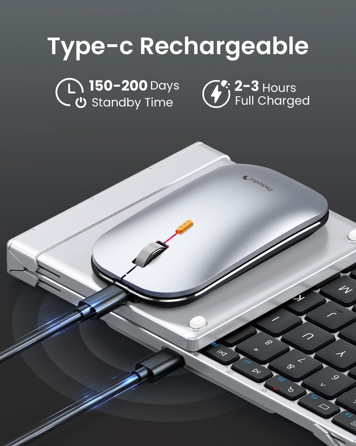 ProtoArc Foldable Keyboard and Mouse, XKM01 True Full-Size Folding Wireless Keyboard Mouse for Business Travel, a Portable Office Suite On-The-Go, Compatible with Laptop iPad Tablet - Black Silver