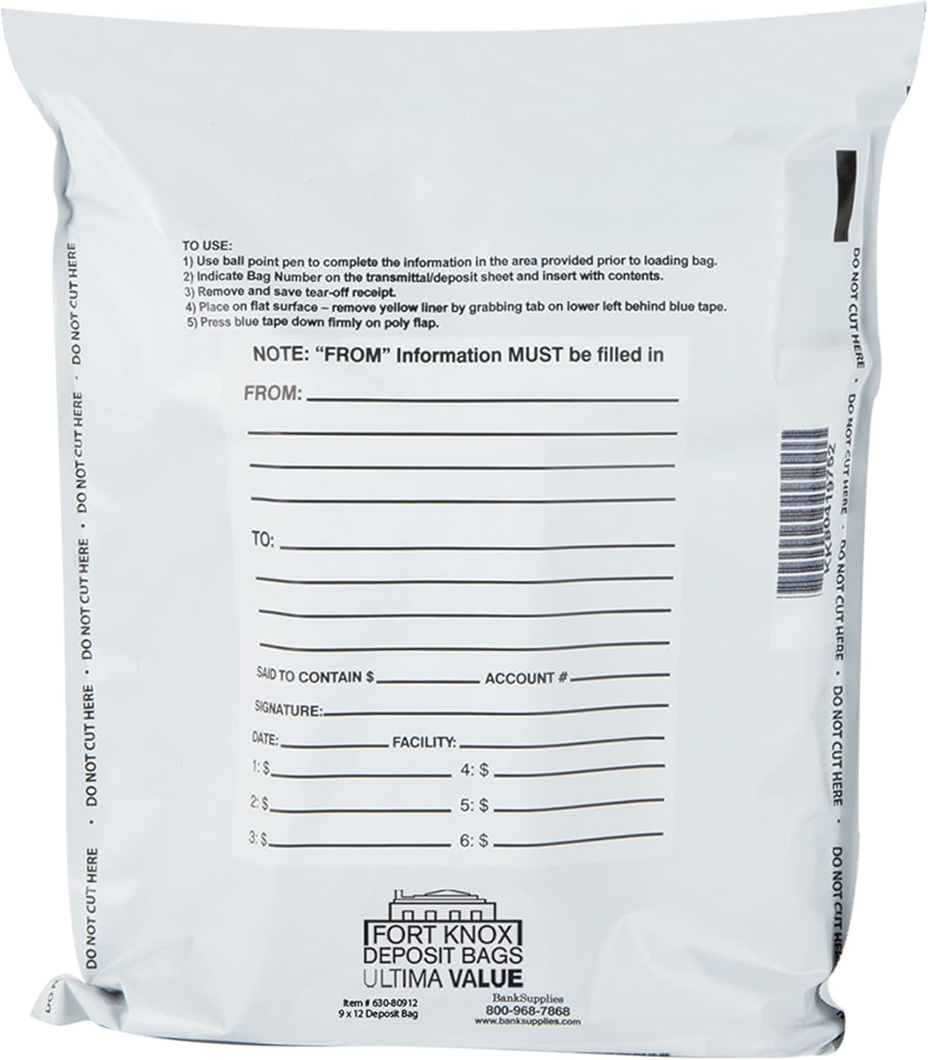 BankSupplies Ultima Value White Deposit Bags 9 x 12 Inches, Pack of 1000, Tamper Evident Tape, Captive Flap Closure, For Transit, Transfer, and Valuables