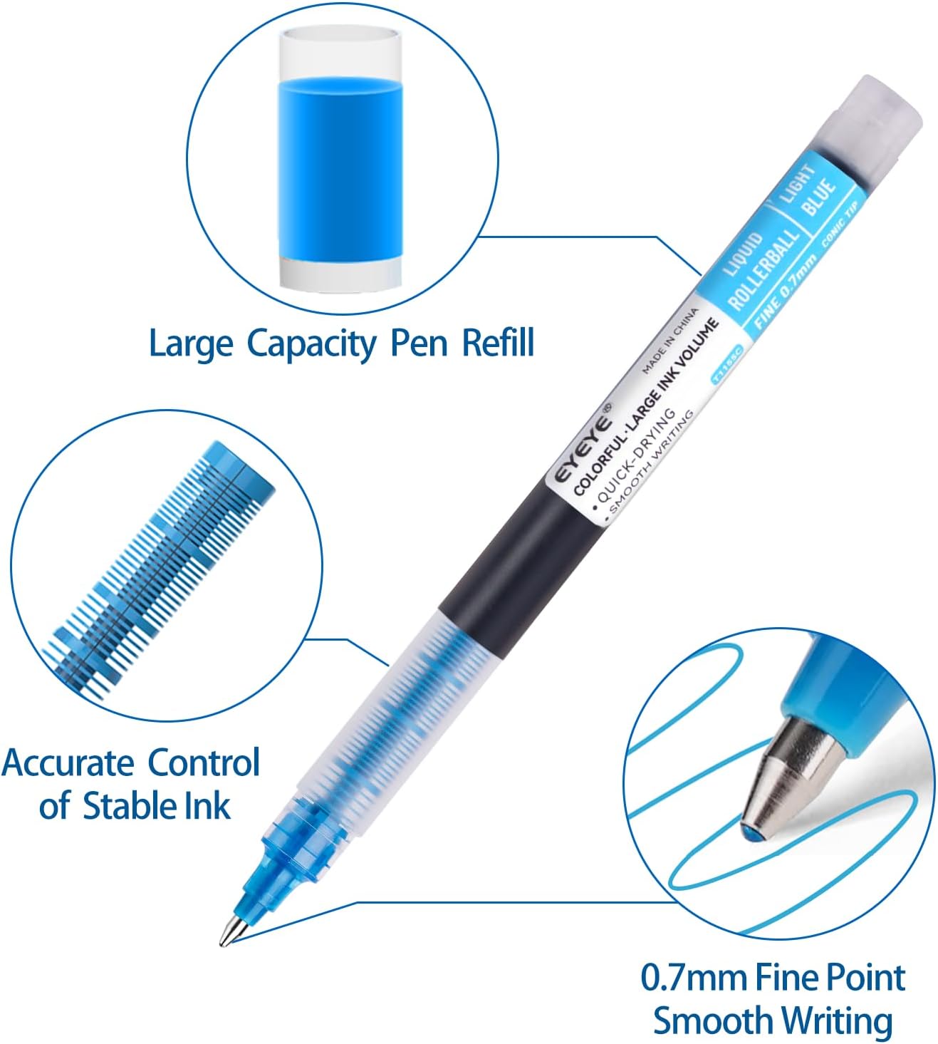 EYEYE 0.5mm Needle Tip Rollerball Pens Multicolor, 8 Assorted Colors Quick Dry Extra Fine Point Pen Smooth Writing Pens for Journaling, Note Taking, Office, School Supplies, Doodling & Gifts