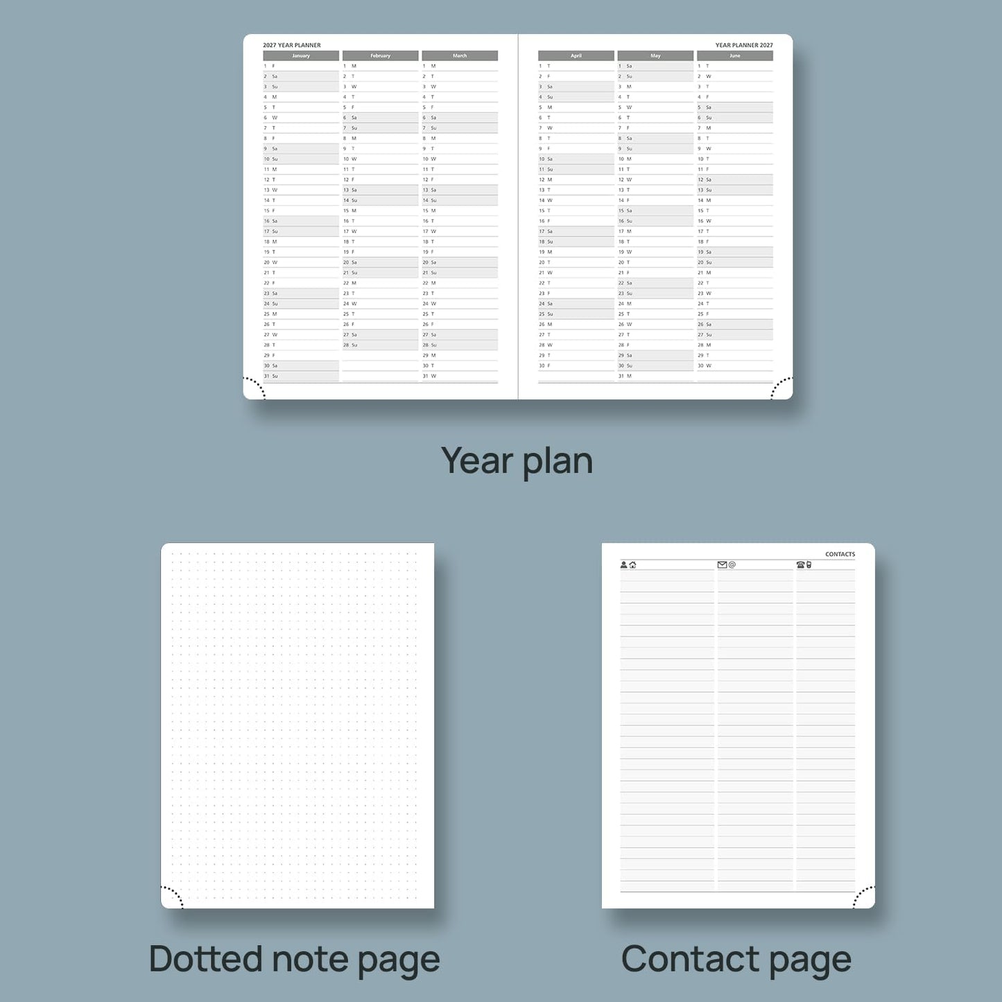 POPRUN Weekly Planner 2026 Calendar (Medium 6.75" x 8.75") 12 Months Notebook with Horizontal Layout, Leather Hardcover, Inner Pocket, 100GSM Thick Paper, Pen Holder - Aquamarine