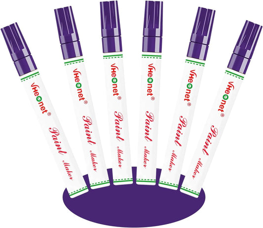 Purple Paint Pens marking pens Permanent Markers - 6 Pack Oil Based Waterproof Markers for Tire, Rubber,Wood, Rocks, Metal, Canvas,Plastic, Dark Surface,Craft office Supplies,Medium Point