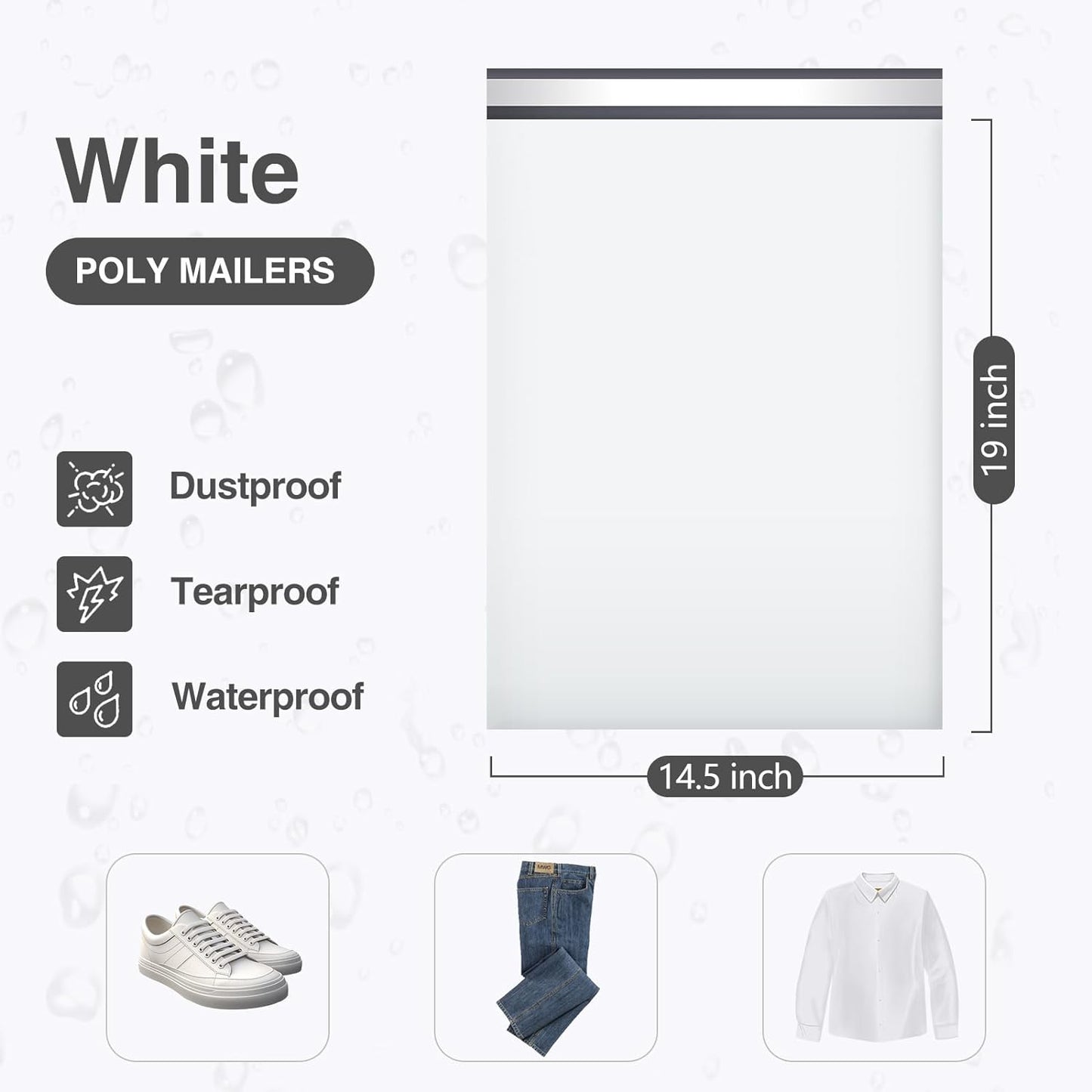 UCGOU Poly Mailers 14.5x19 Inch White 200 Pack Large Shipping Bags #7 Strong Thick Mailing Envelopes Self Sealing Adhesive Waterproof and Tear Proof Boutique Packaging Postal for Clothing