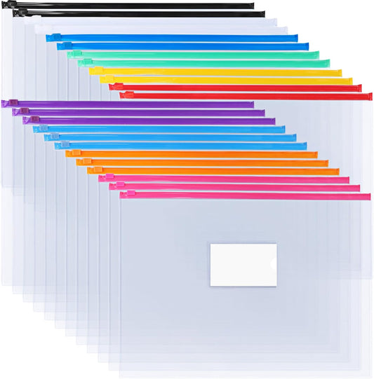 EOOUT 24pcs Plastic Envelopes Poly Zip Envelopes Files Zipper Folders, A4 Size, Letter Size, 10 Colors, for School Office Travel Storage Supplies